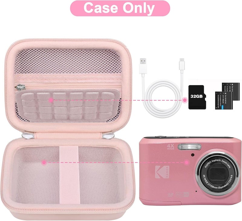 Canboc Carrying Case for Kodak PIXPRO FZ55/ FZ45 16MP Digital Camera, FZ45 Video Vlogging Camera Bag, Mesh Pocket fit Cable, SD Card, Pink (Case Only) - Image 2